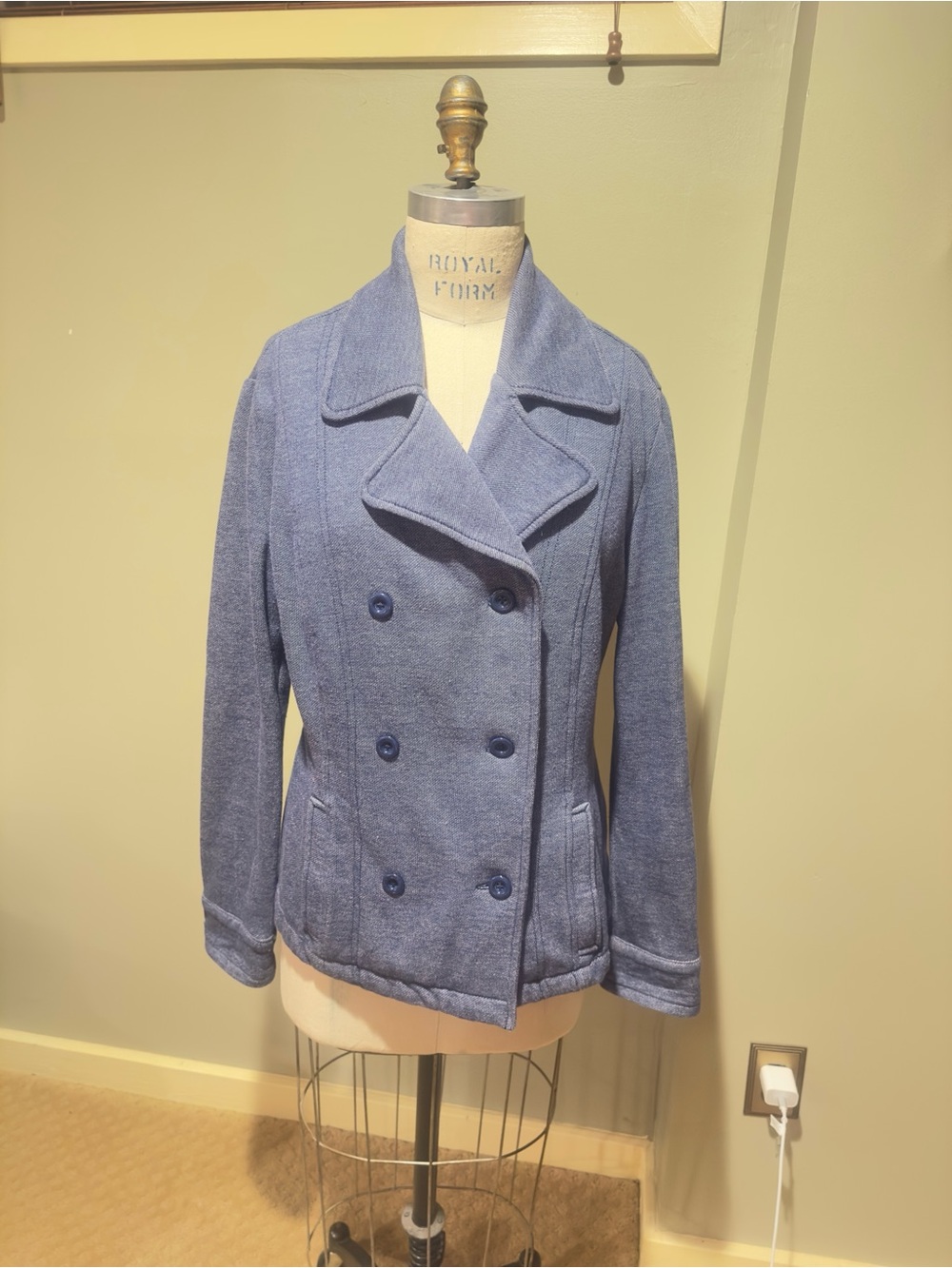 Kirra Blue Double-Breasted Sweat Jacket